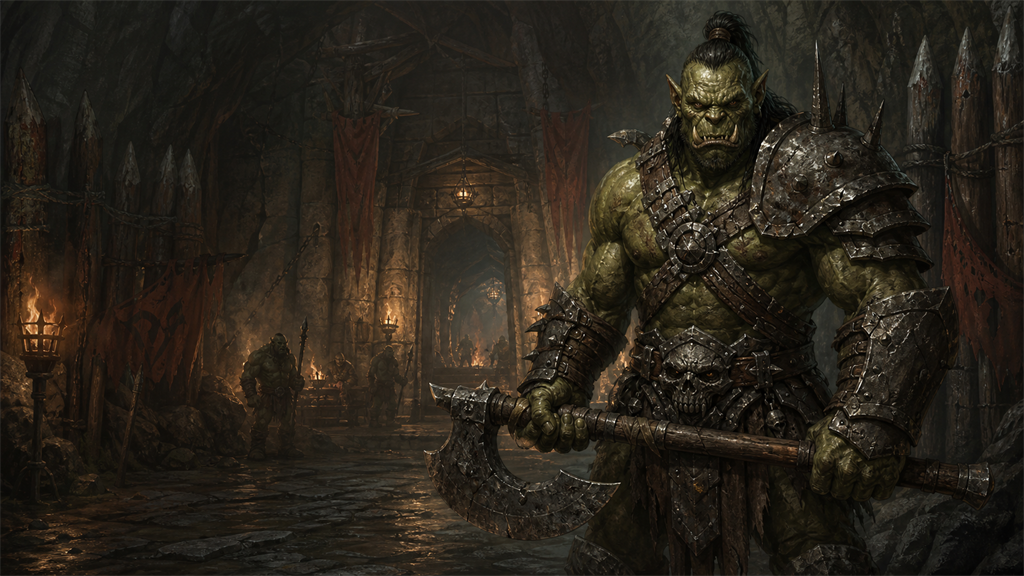 Orcs gathering around a warcamp below the surface